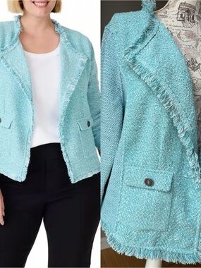 NIC+ZOE Fringe Mix Knit Pocket Blazer